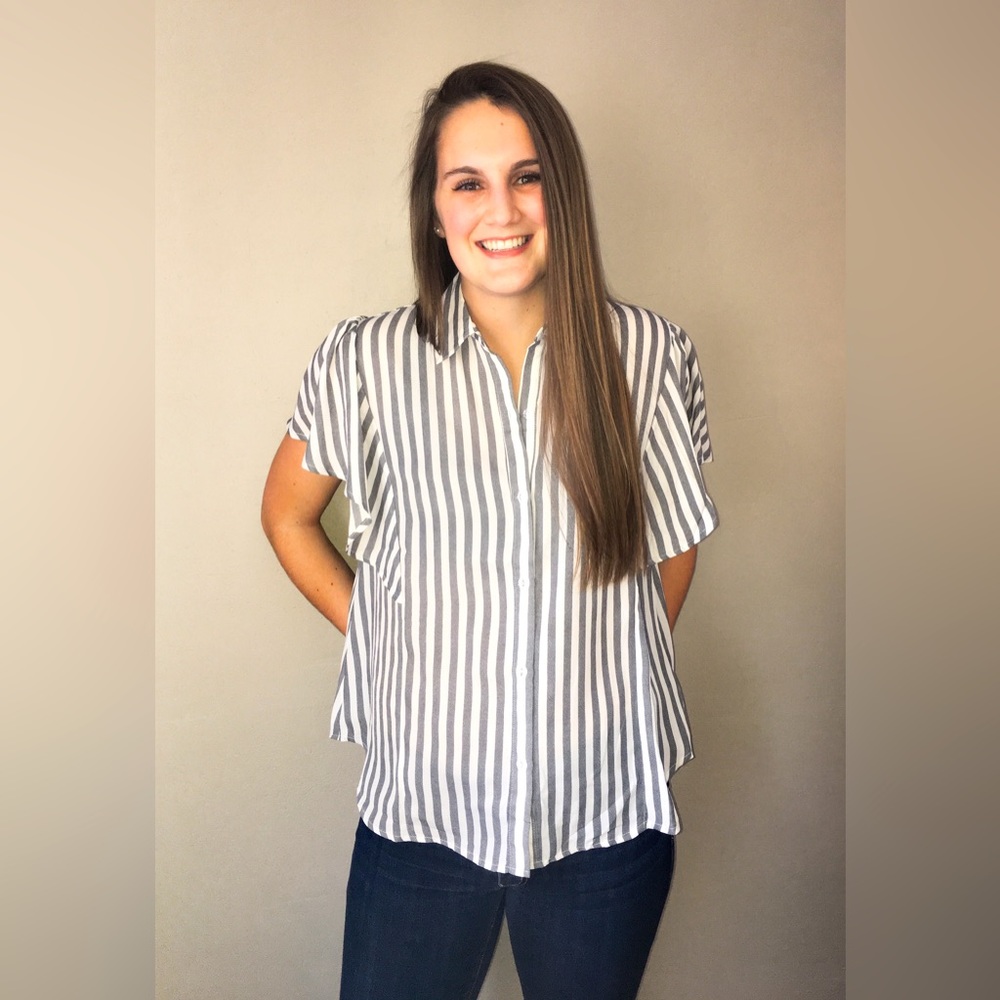 Striped Button Up Blouse - Picture 2 of 10